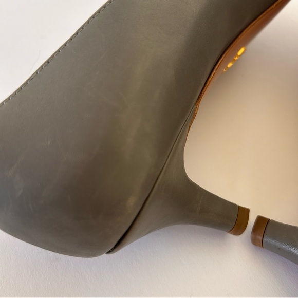 PRADA GRAY LEATHER KITTEN HEEL SHOES SIZE 39 - Picture 7 of 16